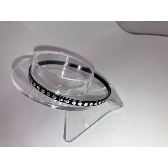 Black Silver Round with Pin Hole Punk Rock 2.75" Bangle Bracelet! - Picture 4 of 5